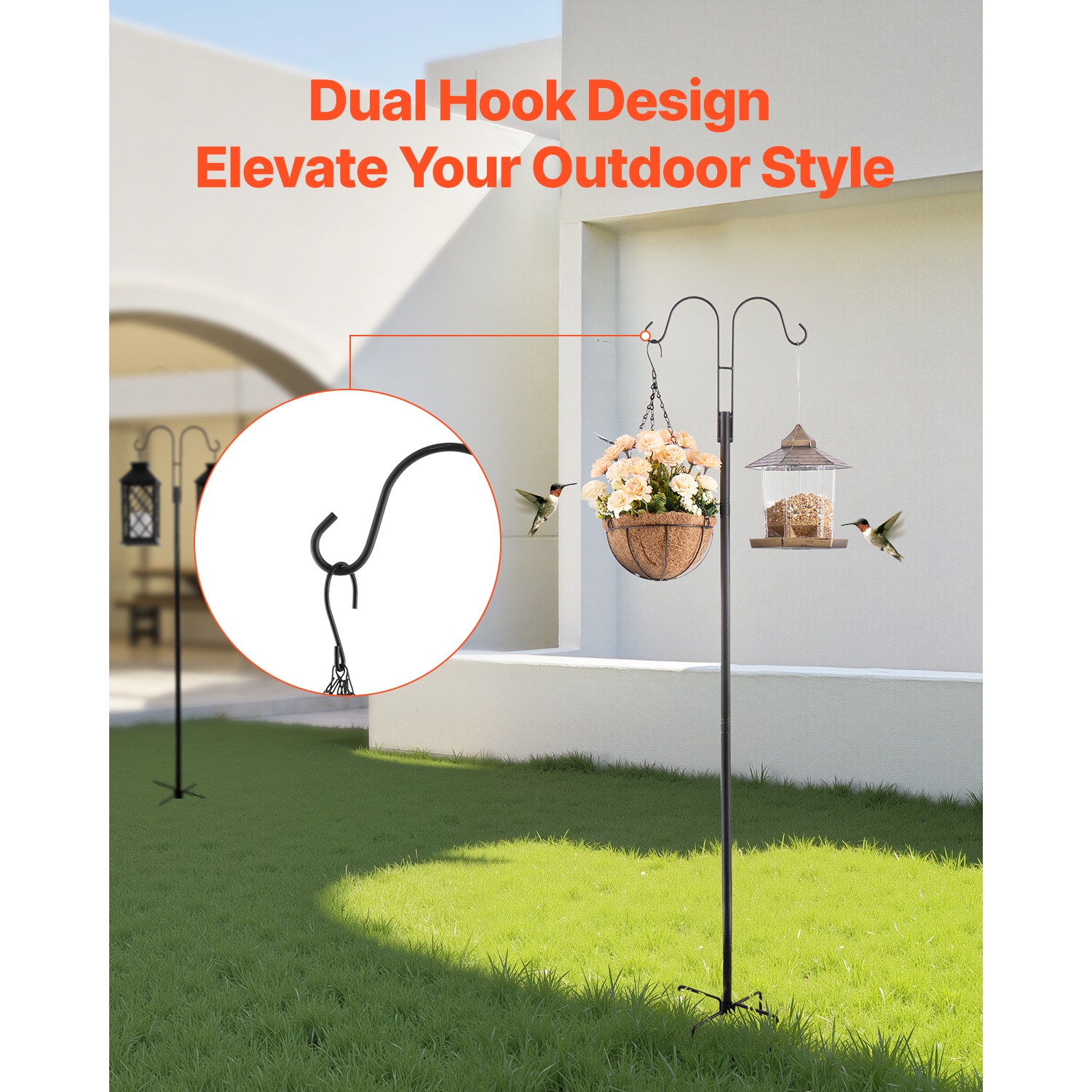 Double Shepherds Hook 8 Pack 60 Inch Heavy Duty Bird Feeder Pole_voghion.com
